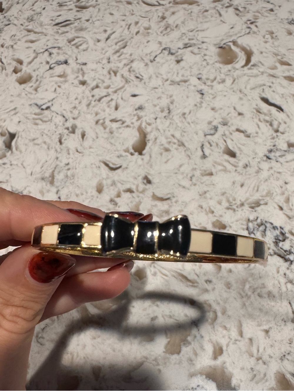 Kate Spade Gold Bow Accent Black and Cream Enamel Bangle Bracelet